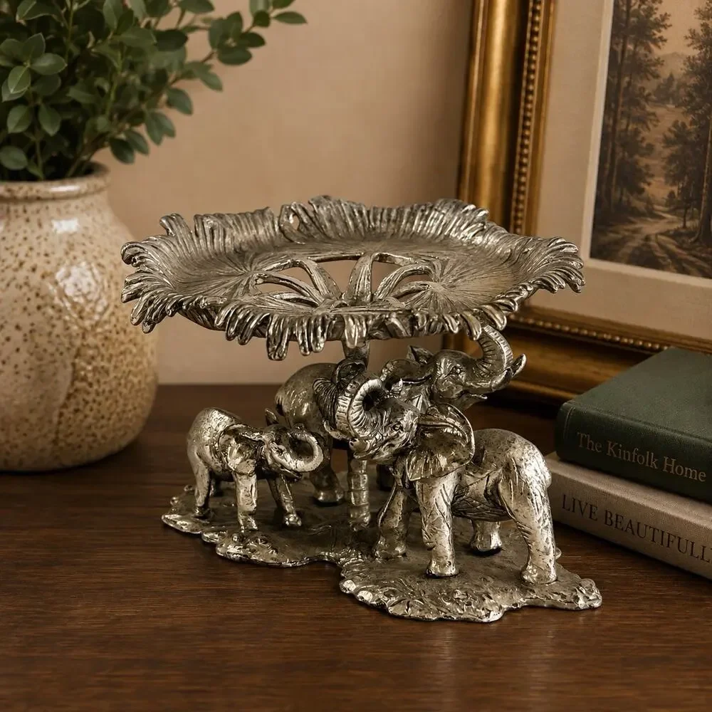 Arthur Court 1999 Aluminum Elephant Family Palm Leaf Candle Holder 4.5”